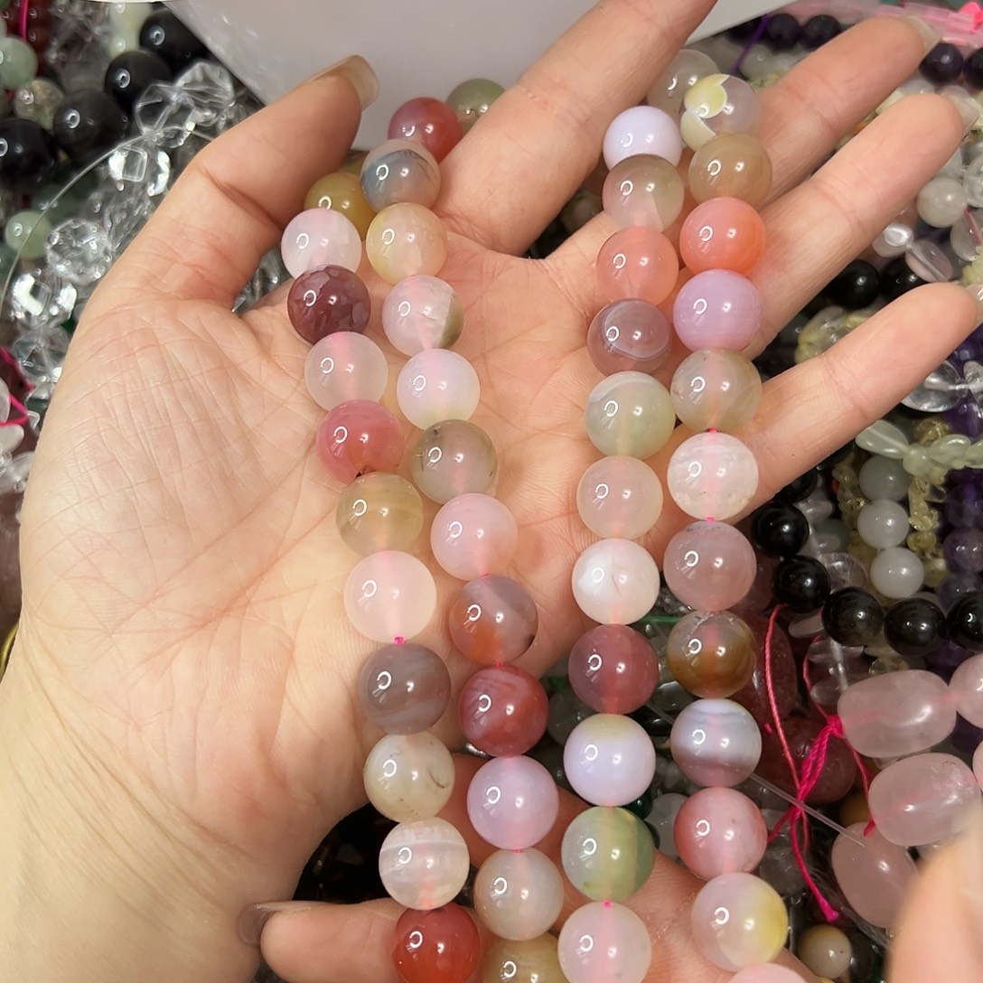 玛瑙/玉髓未镶嵌珠宝半成品，卡12蜜桃盐源玛瑙一条