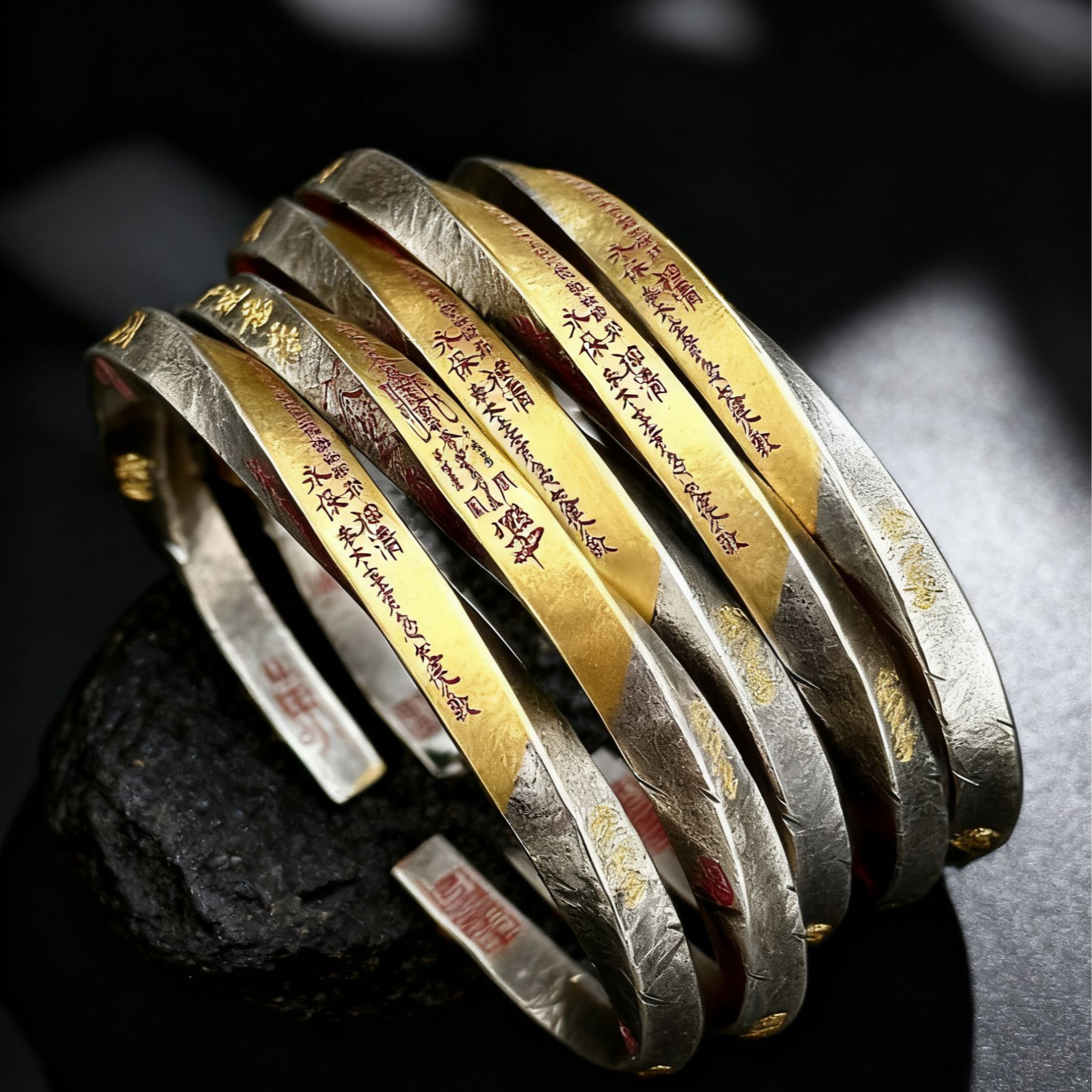 925银手镯 山鬼花钱莫比乌斯手镯男贴金太极八卦手工原创镯子镀层