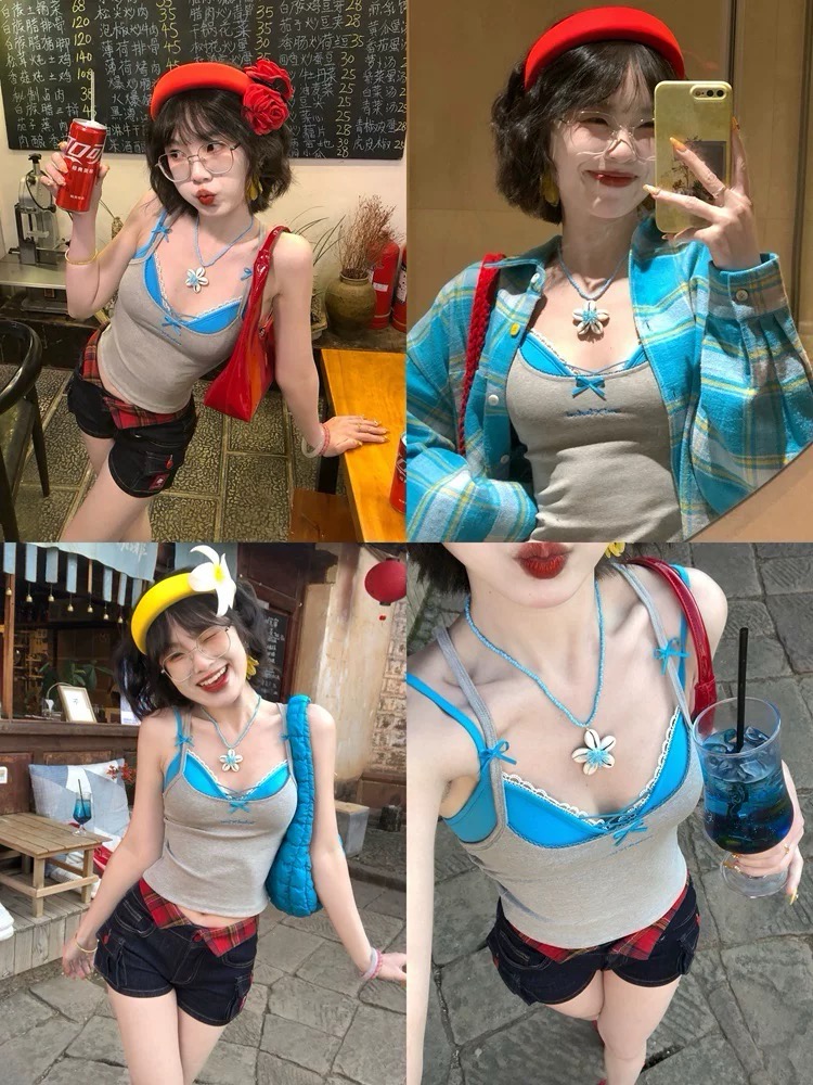 【551-600】默认微瑕夏季辣妹吊带背心短袖女