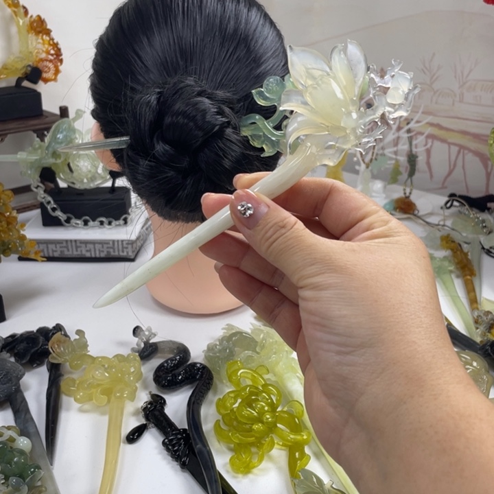 落***花岫玉未镶嵌发饰发簪