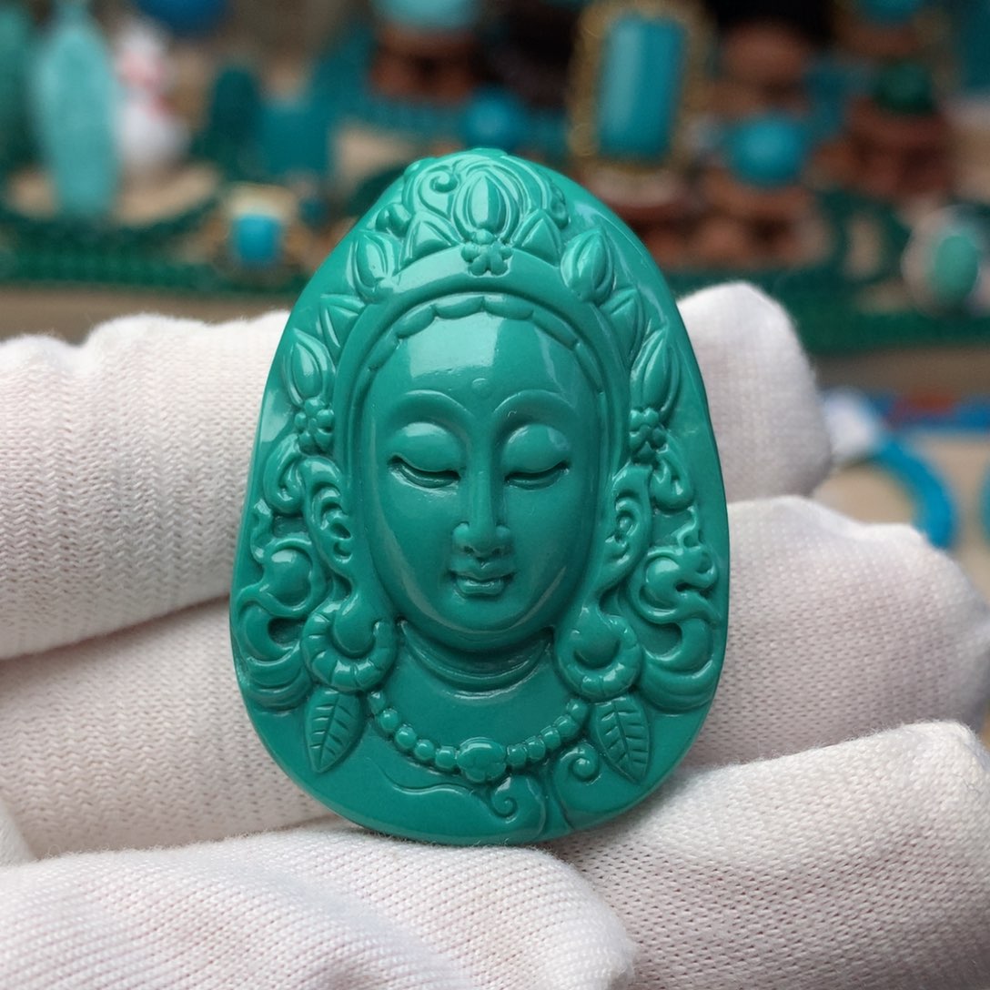 绿松石珠宝奇石未镶嵌唐观音吊坠