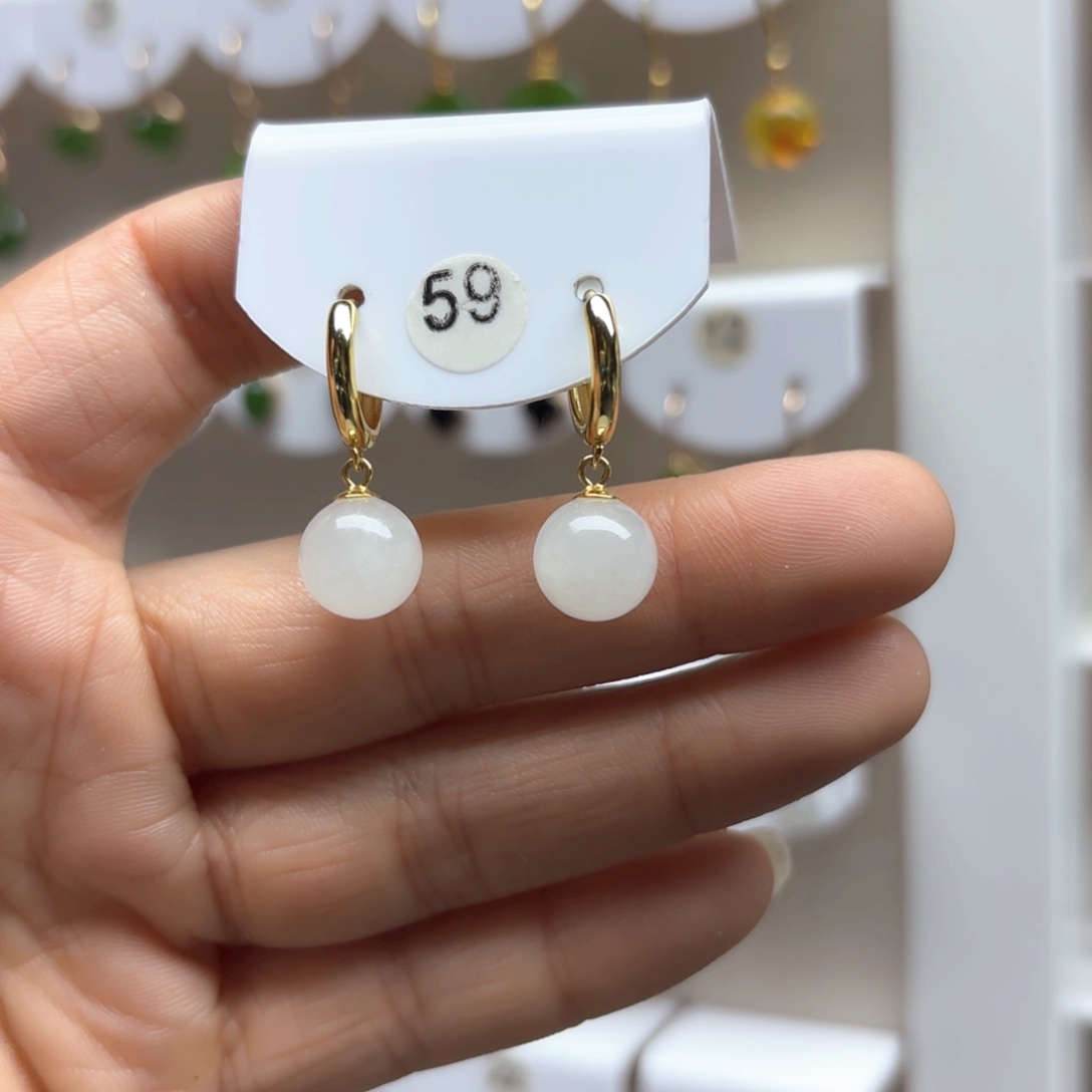 和田玉耳饰银S925镶嵌