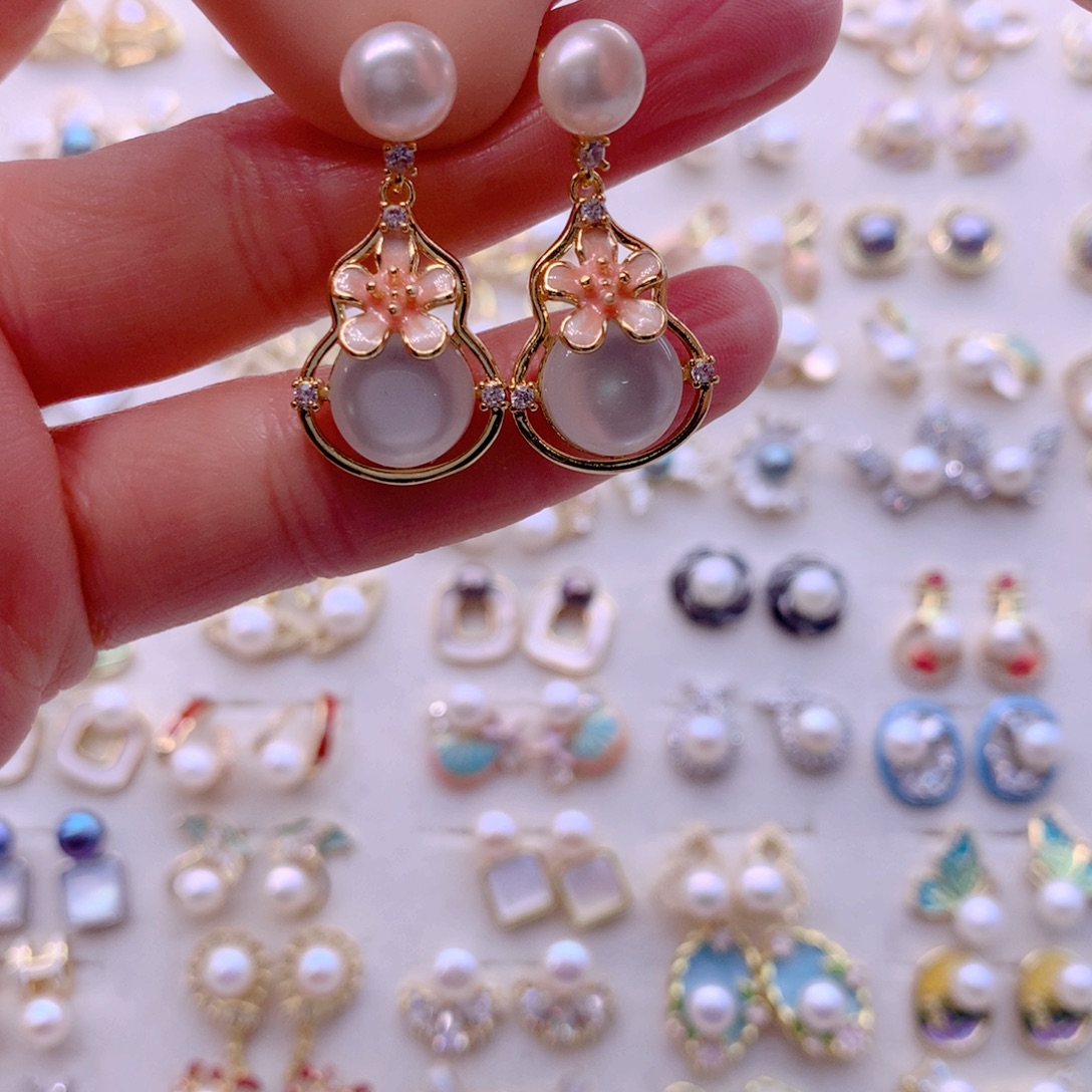 合金淡水珍珠耳饰