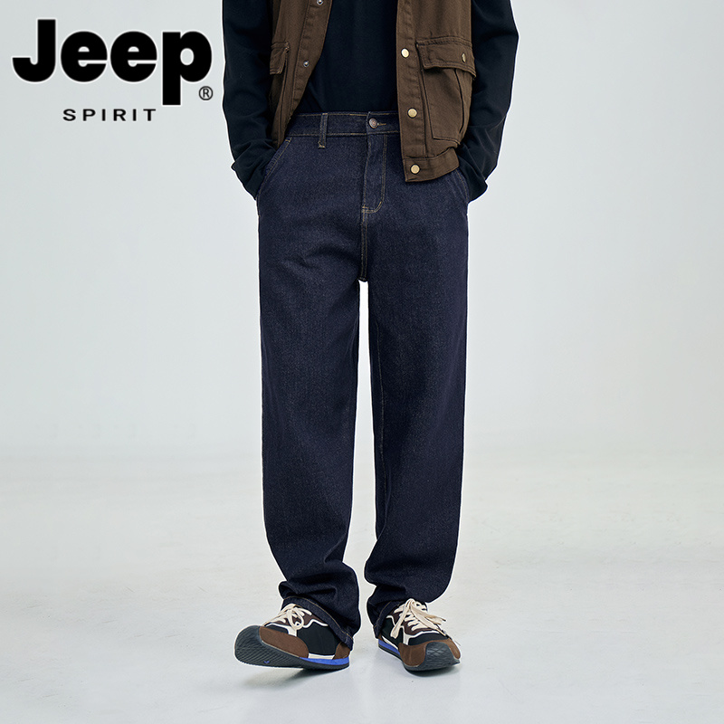 JEEPSPIRIT吉普秋冬牛仔裤男款原色弹力直筒宽松百搭水洗高腰长裤