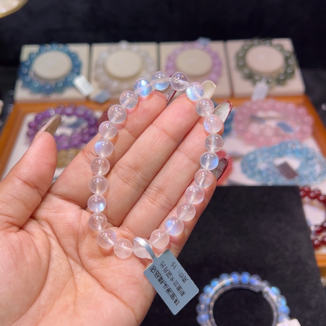 月光石手串未镶嵌宝**妮蓝月光8.2m m