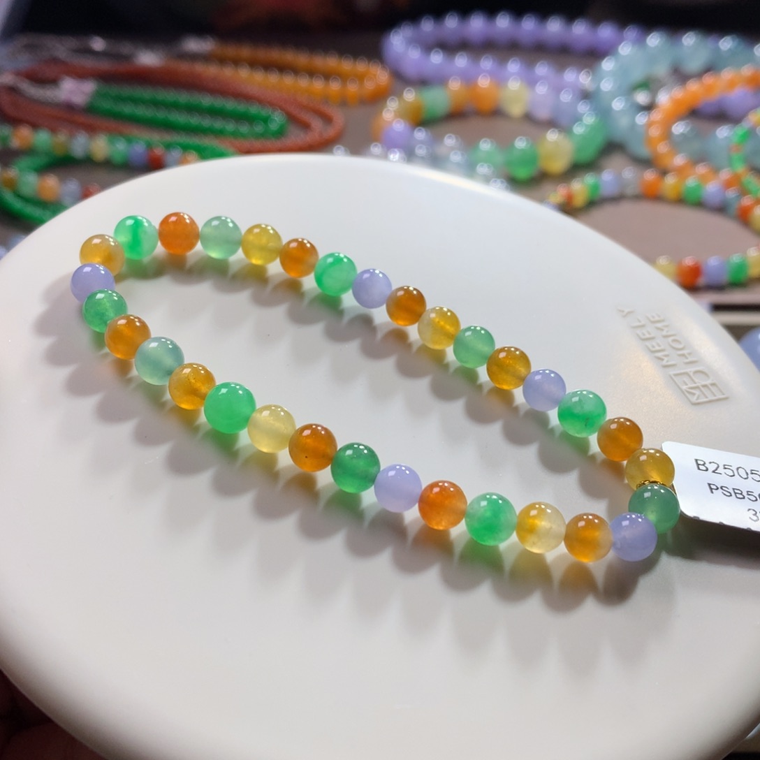 翡翠未镶嵌颈饰冰种艳色多宝手串 卡5.4~5.8