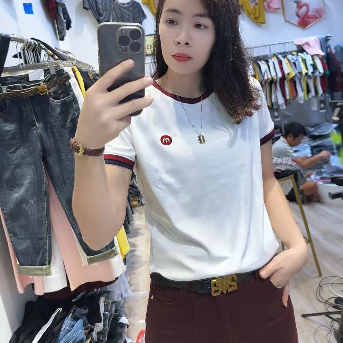 短袖字母印花轻职风休闲风T恤显瘦百搭白色洋气女款修身简约889