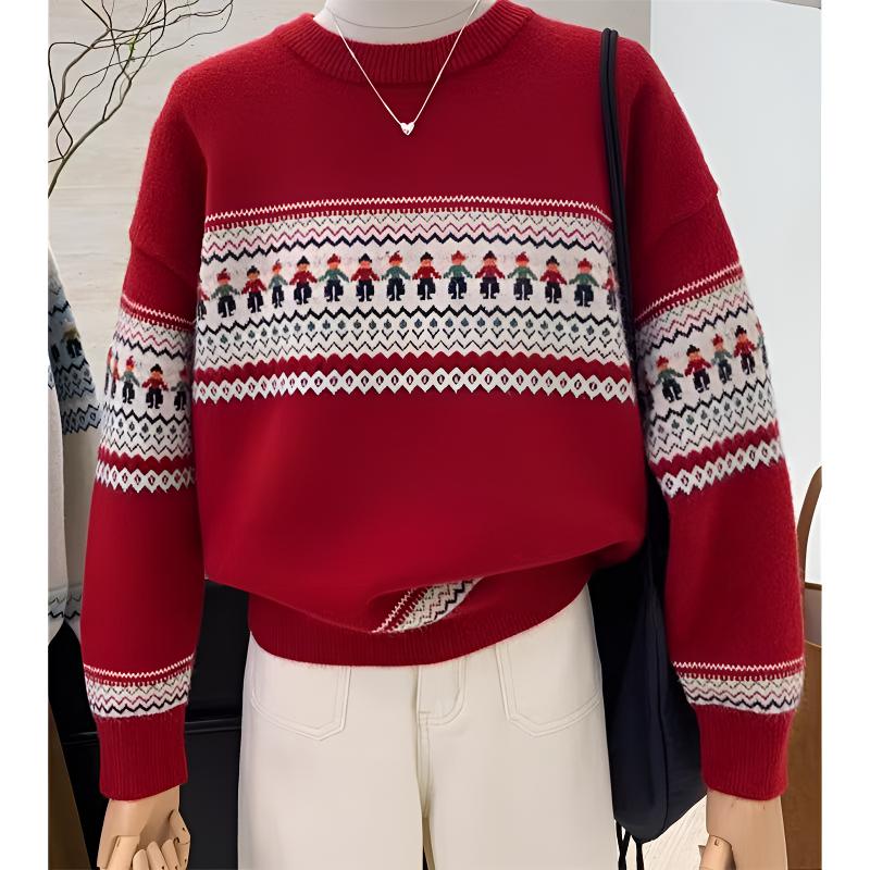 2024新款时尚百搭气质圆领卡通小人套头针织衫