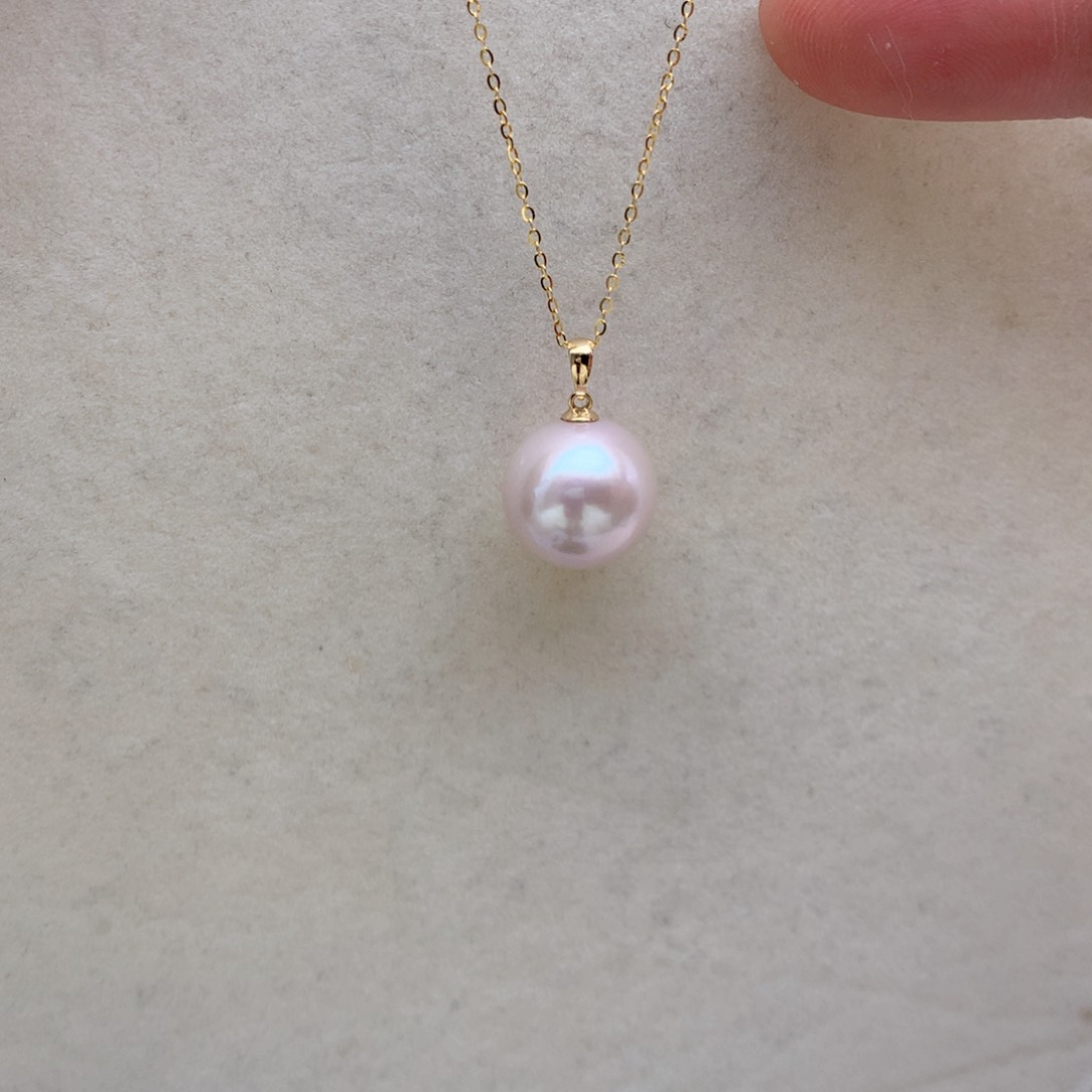 淡水珍珠13-14mm 瓜子扣18K金镶嵌