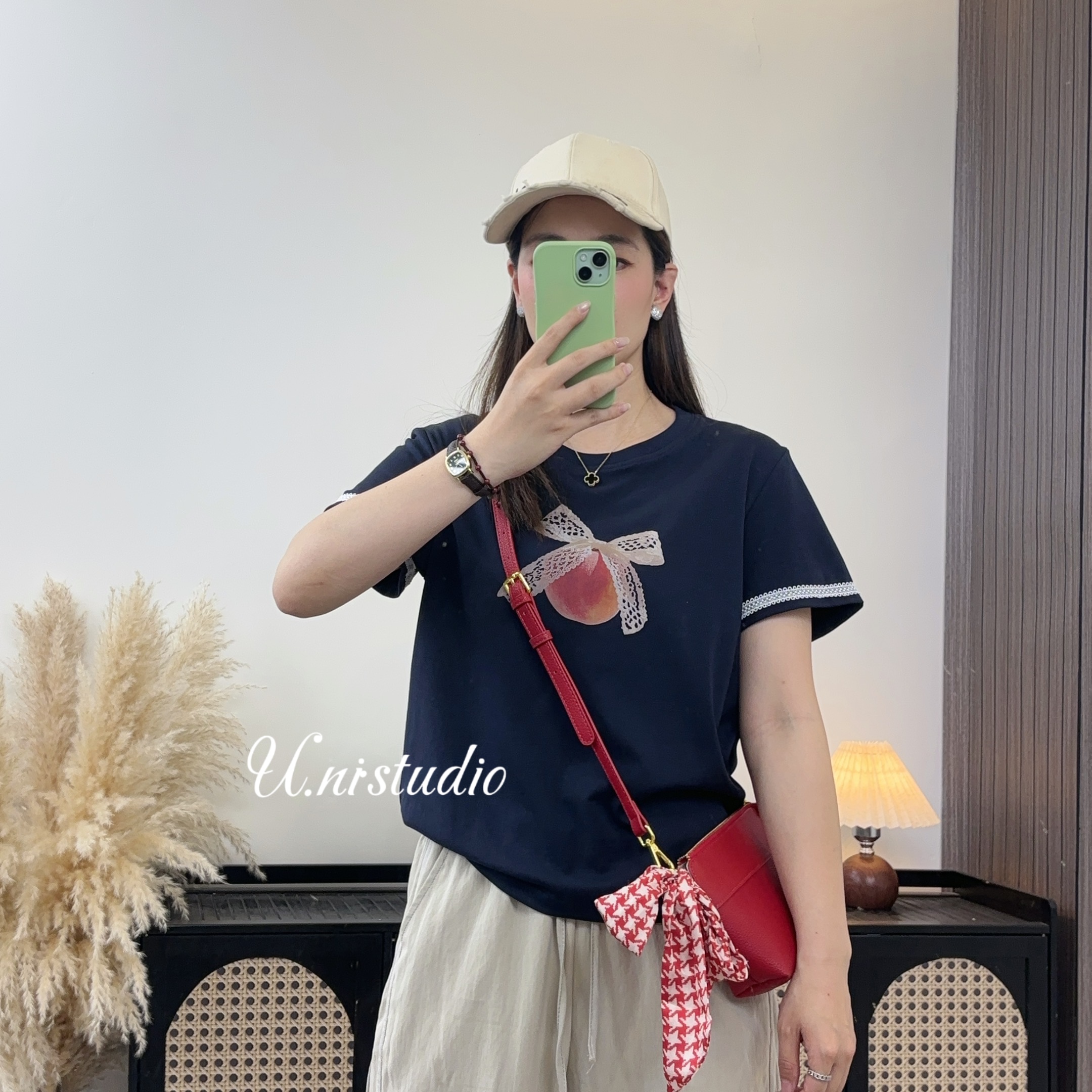 U.Ni【水蜜桃】夏季薄款棉正肩宽松T恤
