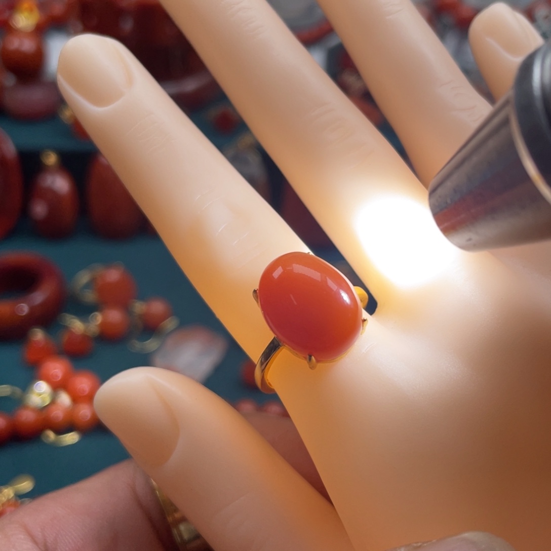 南红玛瑙保山南红戒指银S925镀金镶嵌