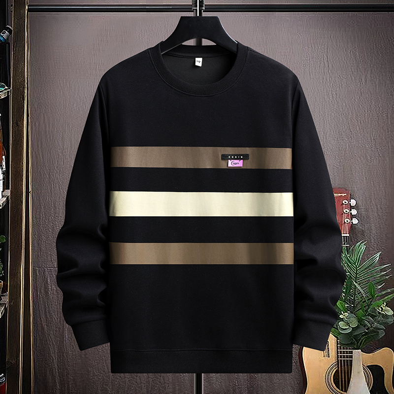 男士春季新款条纹卫衣宽松休闲长袖圆领打底衫撞色T恤青少年潮流