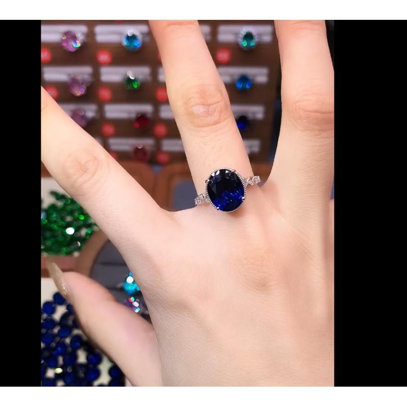 925银戒指 925银戒指 大克拉 精致豪华镶嵌蓝色轻奢戒指02010