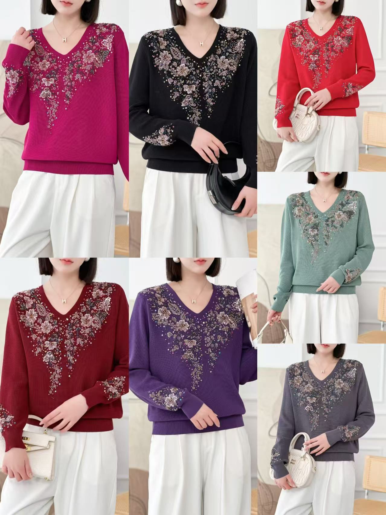 新款重工手工串珠百搭针织衫