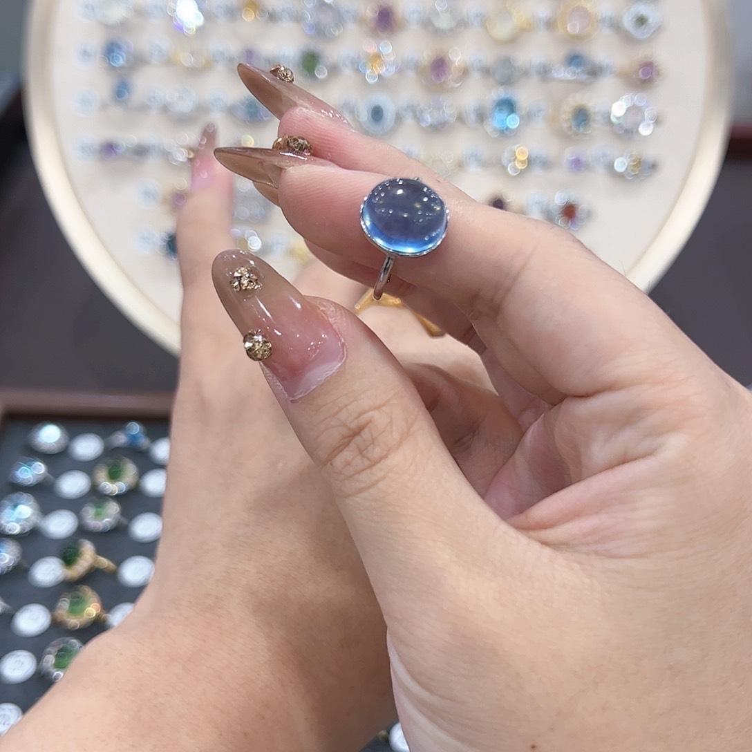 蛇纹石玉戒指银S925镶嵌汝*