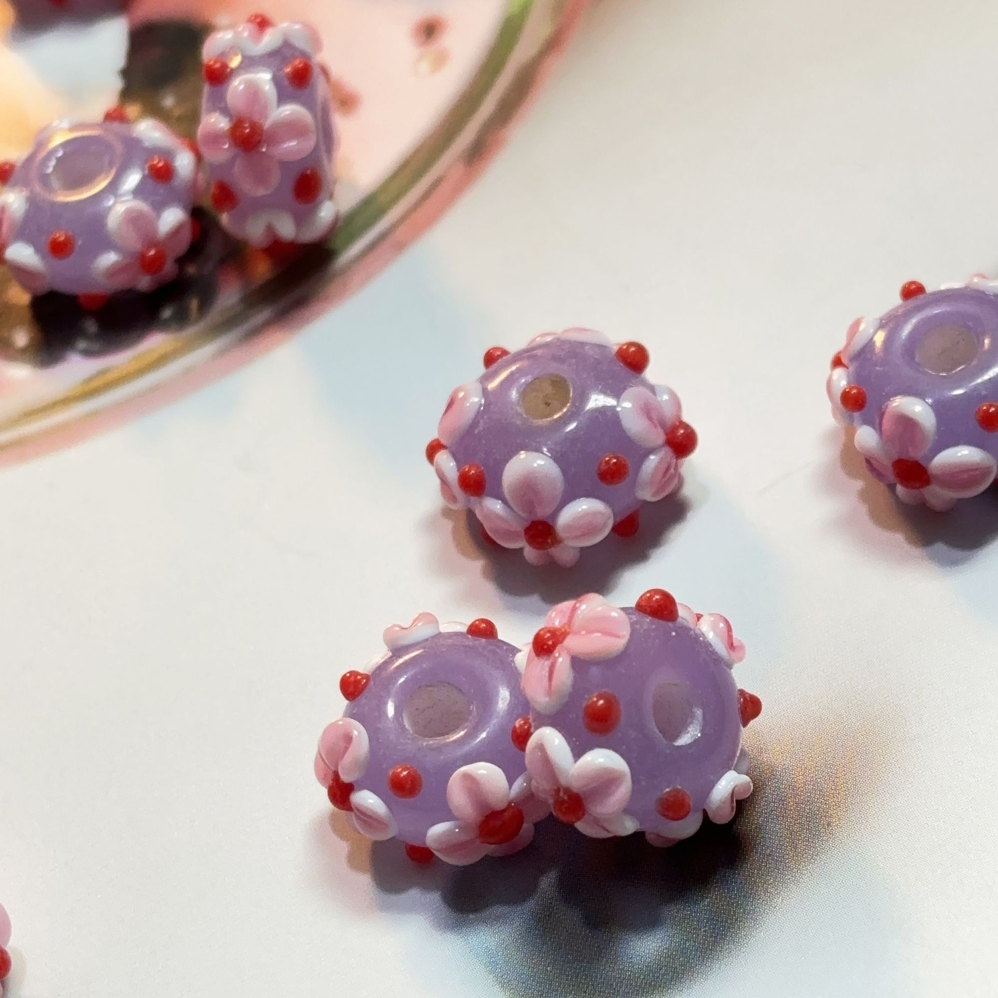 天津手工琉璃十五年老珠玉料外雕浪漫樱花