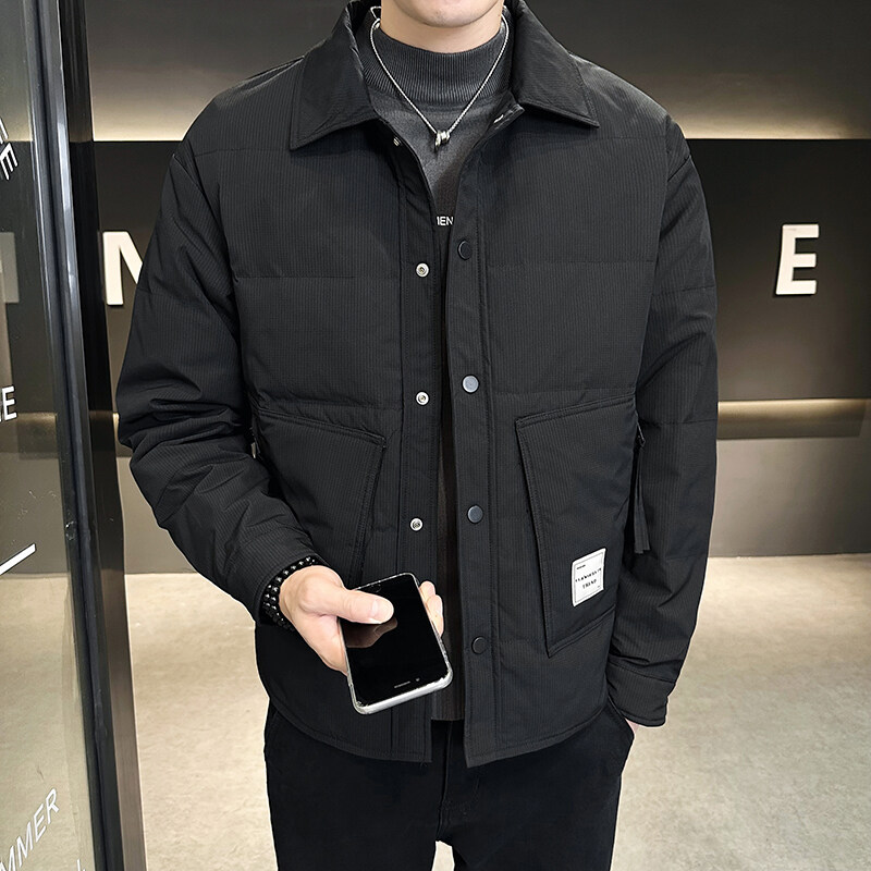 新款冬季男士翻领简约纯色羽绒服保暖舒适宽松百搭羽绒外套男9906