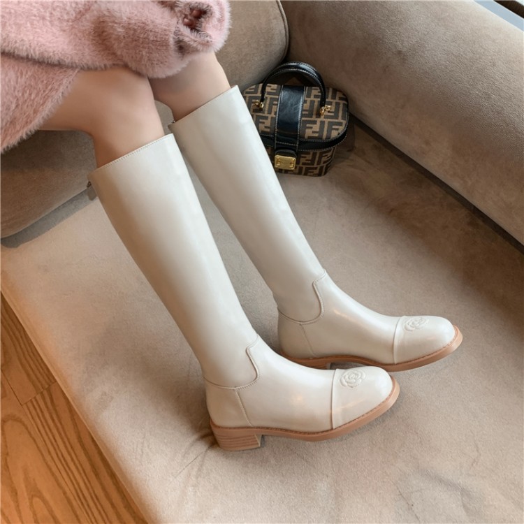 时装靴长筒冬季城市机能风newvintage欧若智性风山茶花刺绣骑士靴