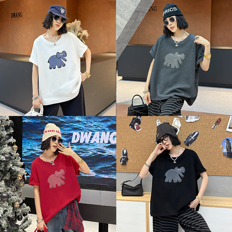 大码女装圆领短袖T恤女120斤到240斤胖妹妹宽松显瘦半袖上衣冬季