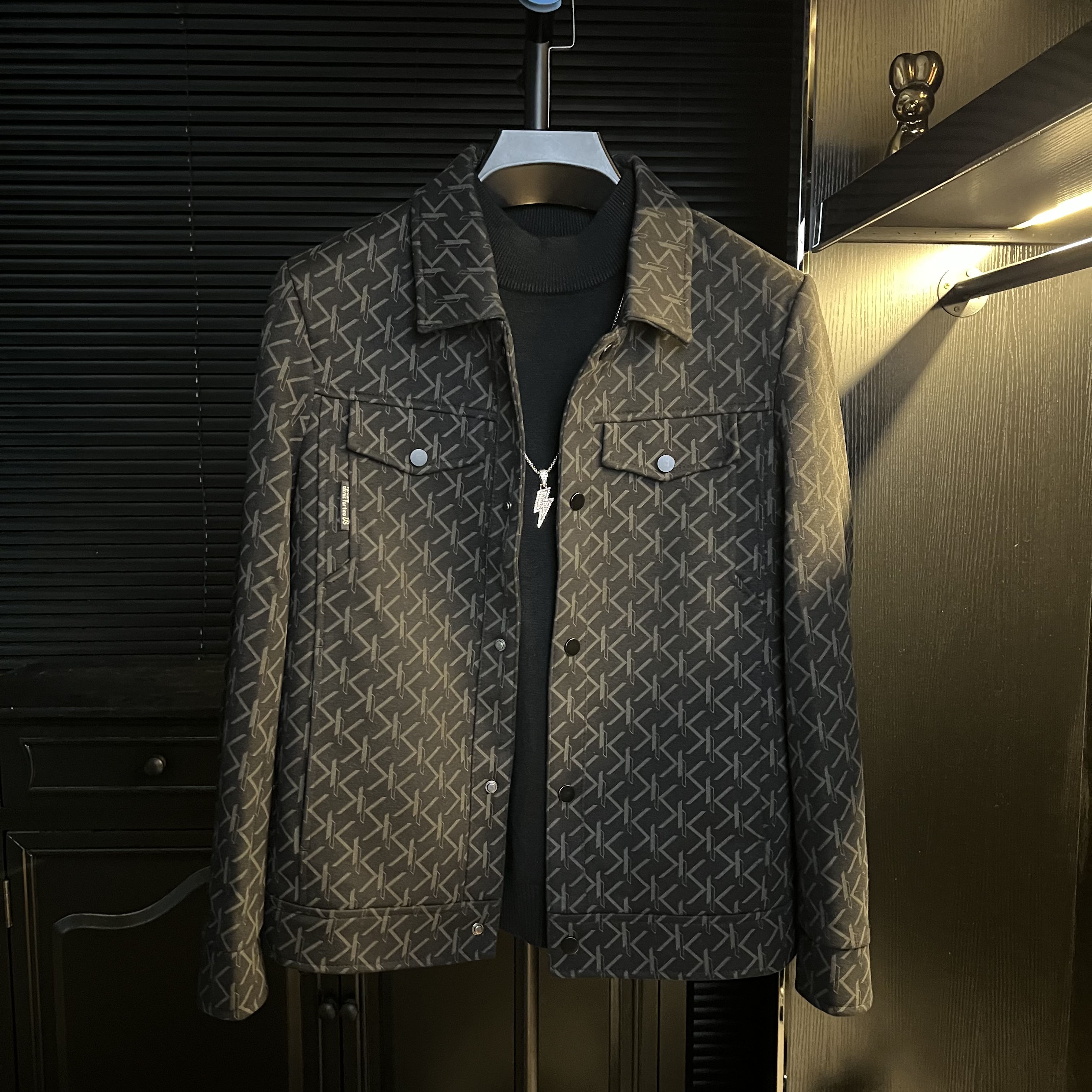 H-2025春秋季新款男士夹克外套休闲百搭翻领短款夹克外套男装商务