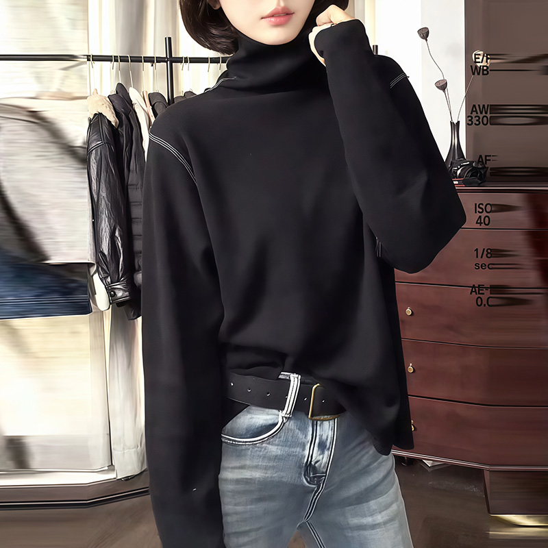 洋气独特别致灰色高领气质打底衫女秋冬2025新款宽松针织内搭上衣