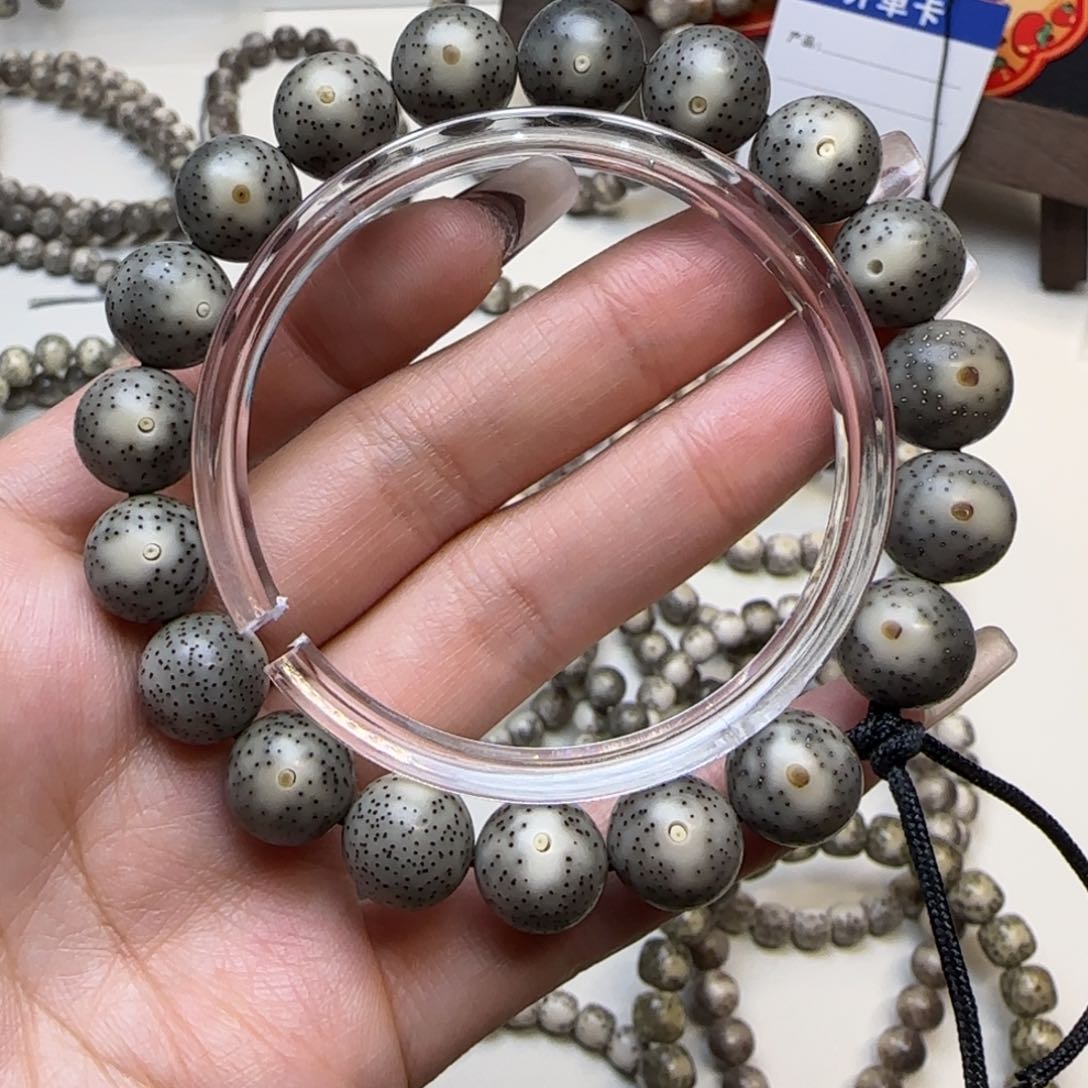 星月菩提手串石玉12圆珠牛毛星月留白无烟花