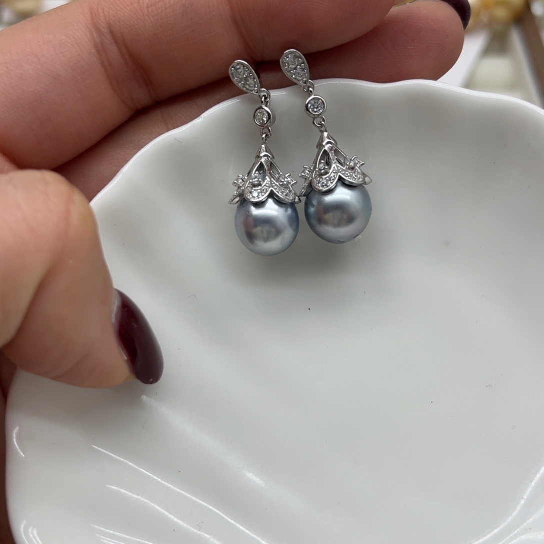 海水珍珠银S925镶嵌耳饰