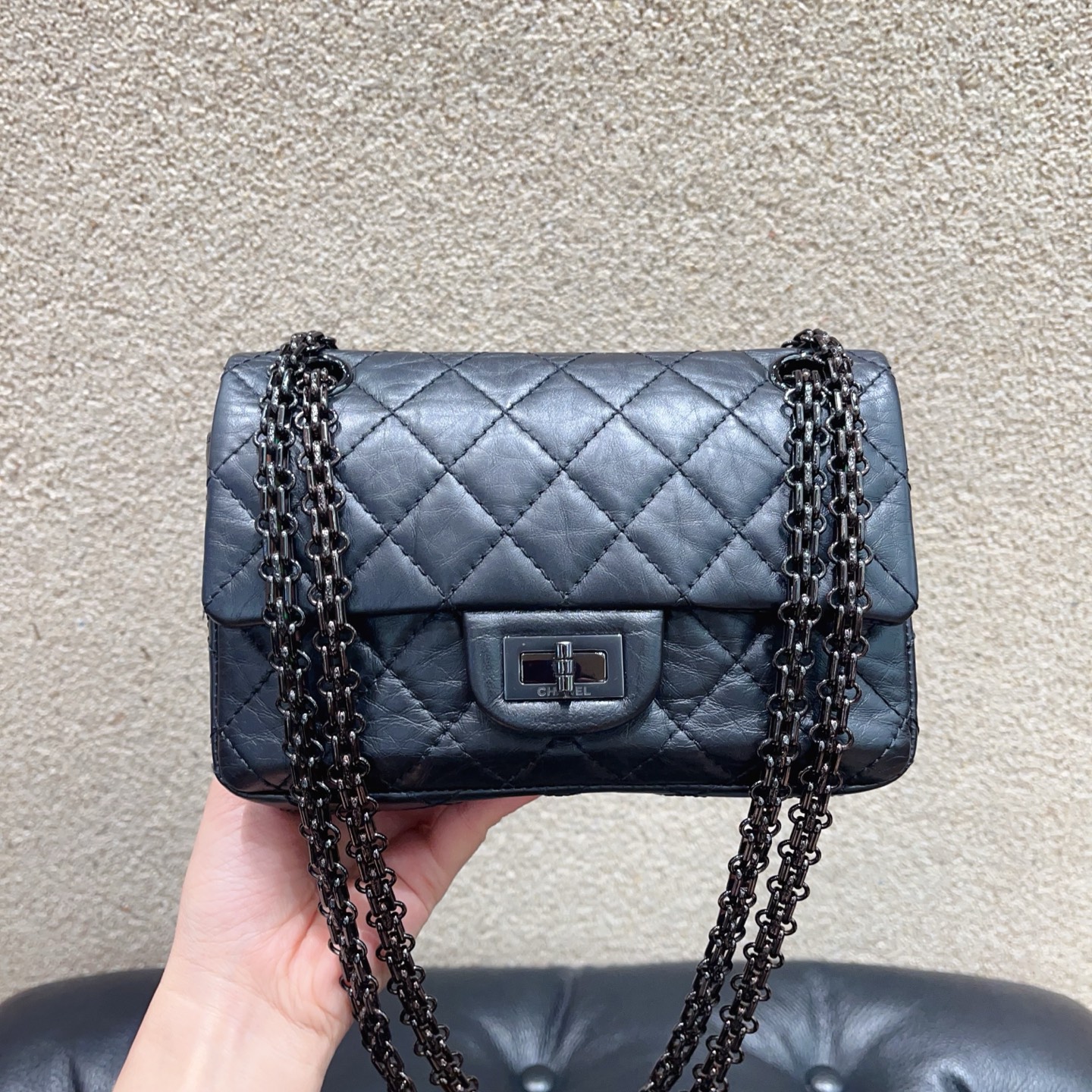 99新 Chanel/香奈儿 2.55mini So Black复古小牛皮链条包 30开