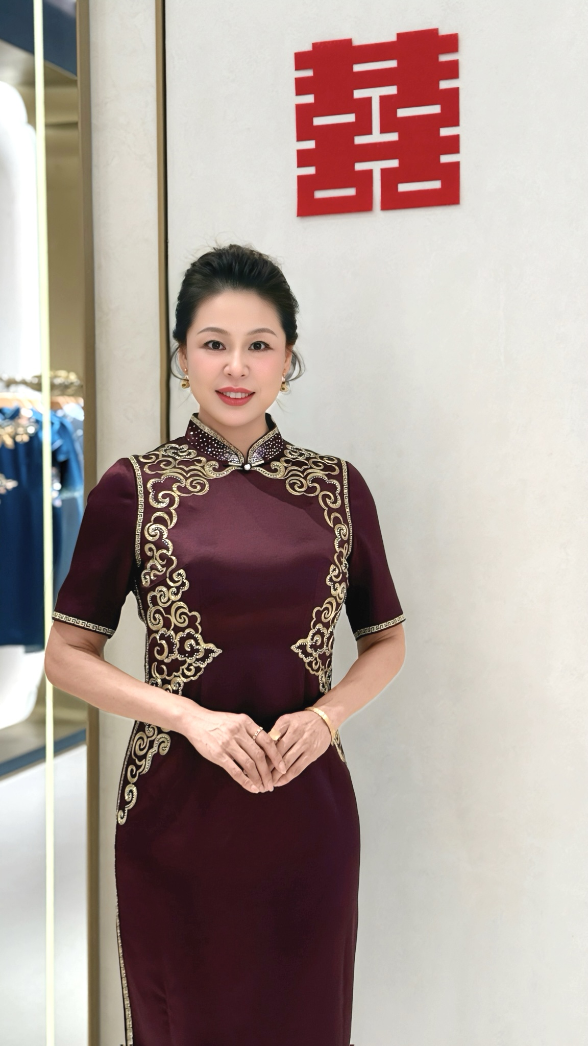 [中国六礼]高端重工云纹刺绣气质喜妈妈喜婆婆婚宴旗袍