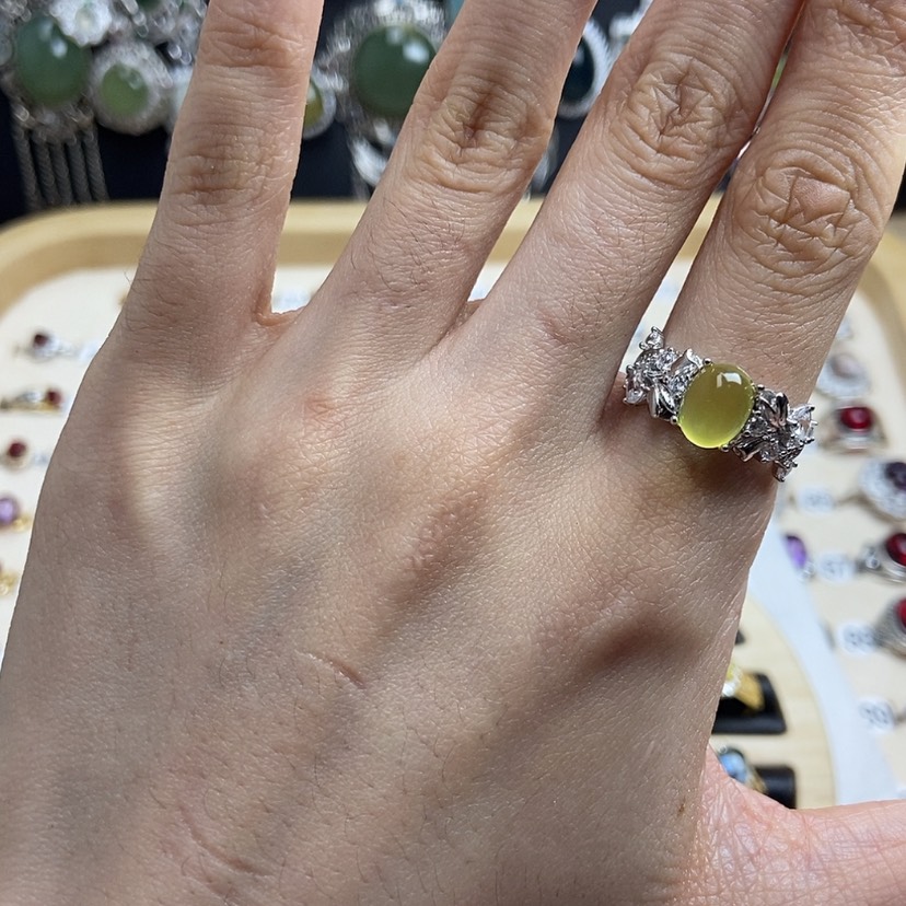 【闪购商品】岫玉戒指银S925镶嵌开口