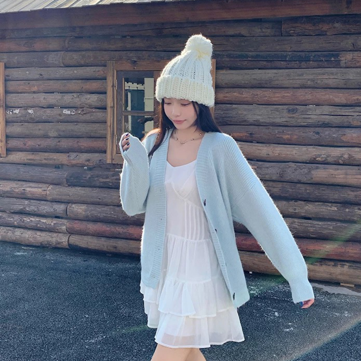 V领网红温柔慵懒风常纯色毛针织衫女春秋外套开衫大版高个子094