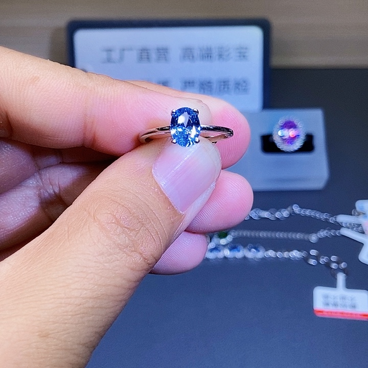 银S925镶嵌海蓝宝石戒圈