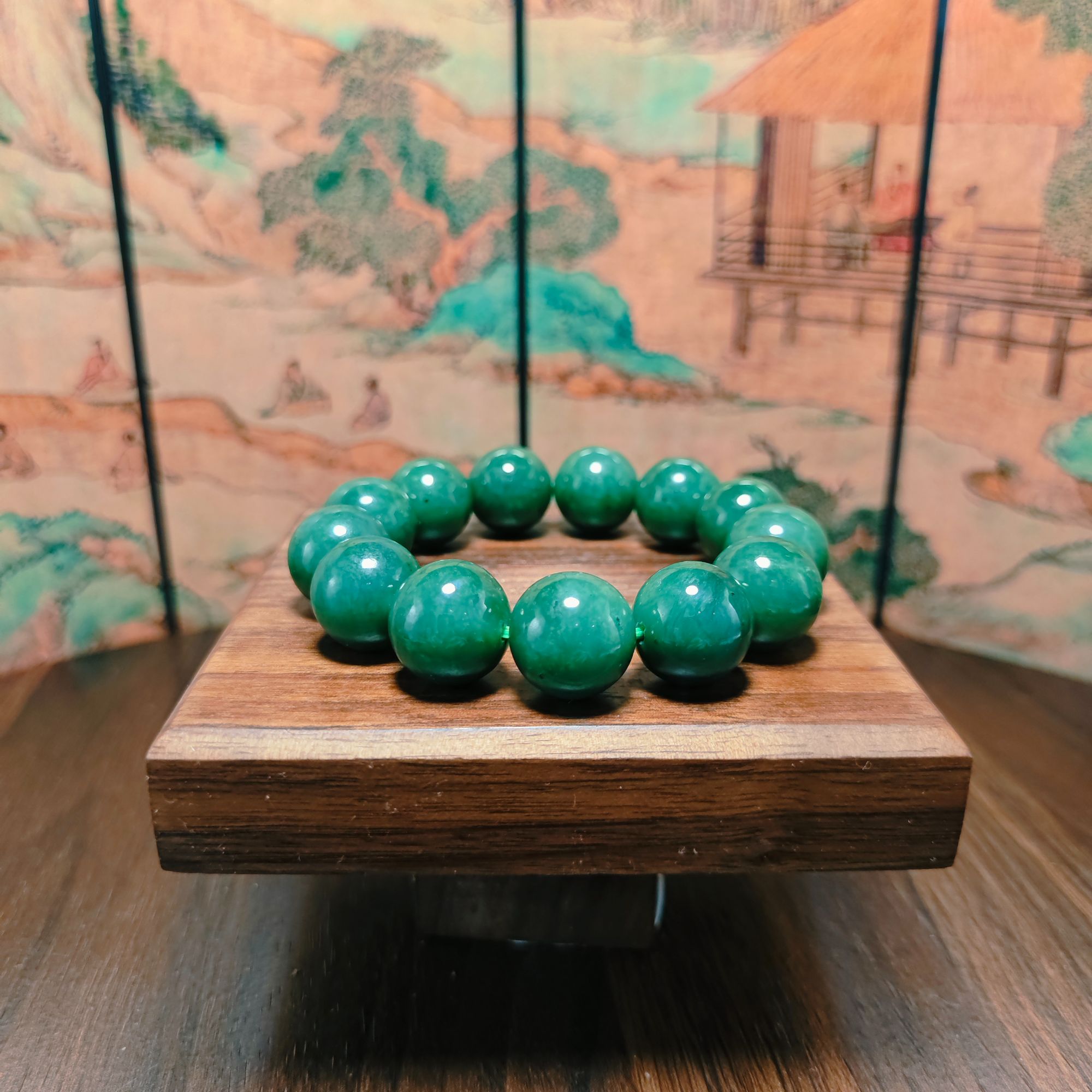 N和田玉碧玉圆珠手串（卡16）2050