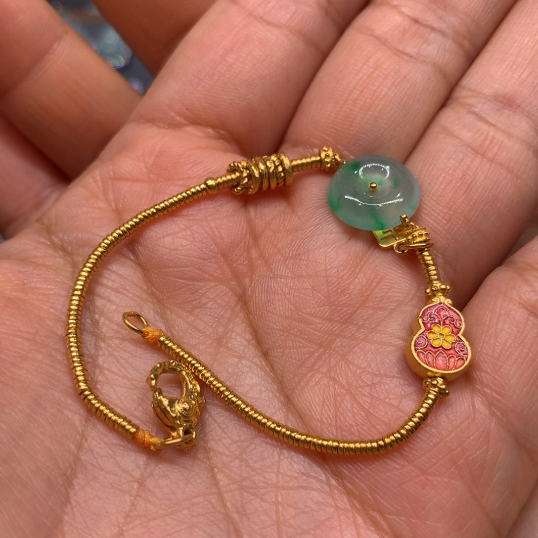 翡翠手链足金镶嵌手链