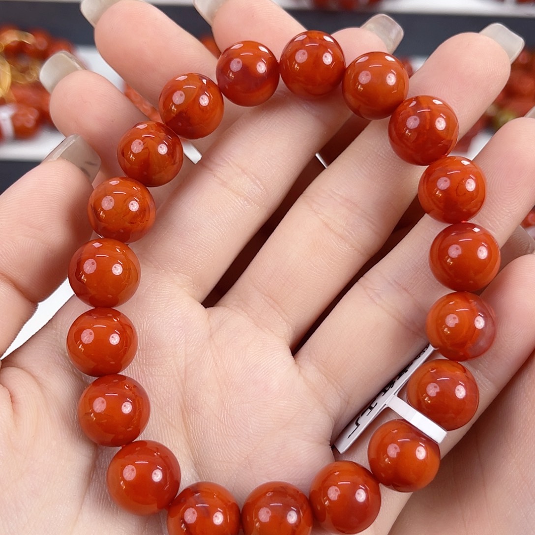 南红玛瑙未镶嵌瓦西柿子红火焰11mm手串