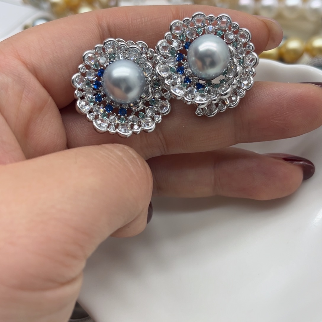 银S925镶嵌耳饰海水珍珠