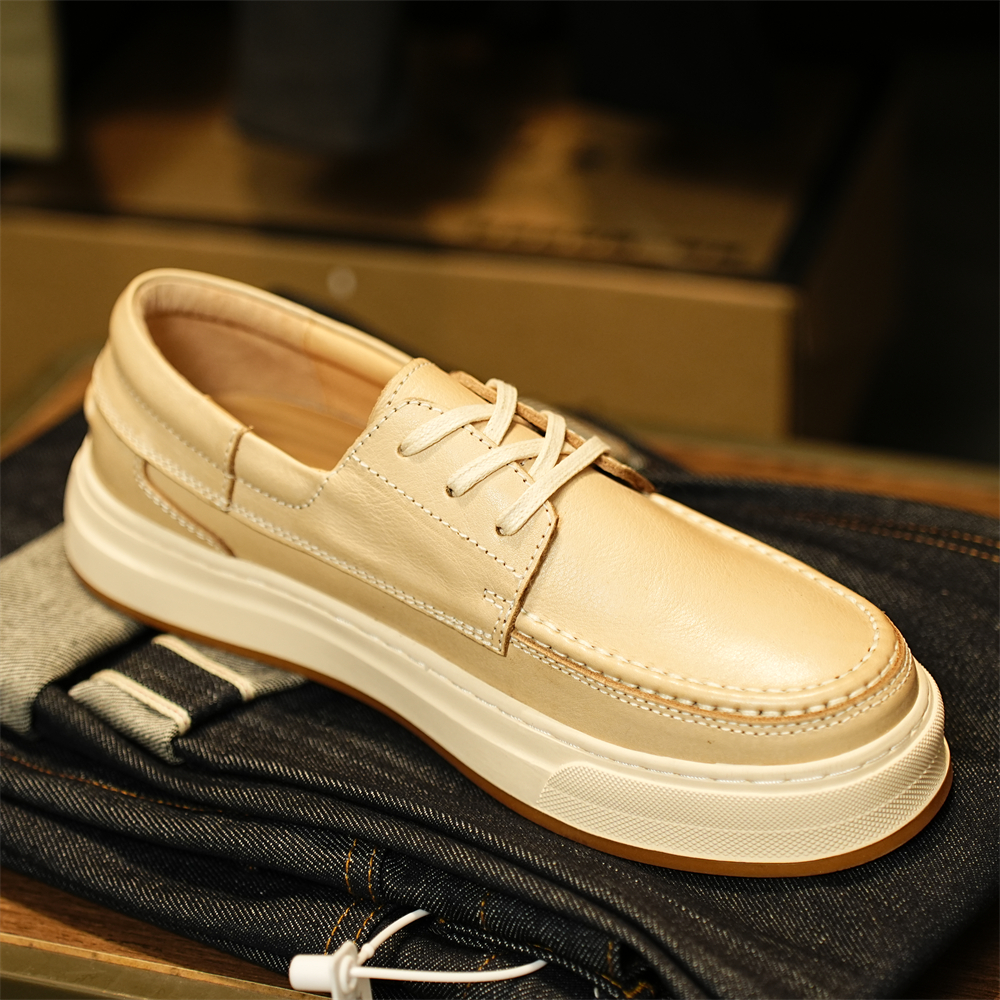 头层牛皮微黄百搭休闲男鞋真皮复古款式低帮板鞋帅气男士时尚