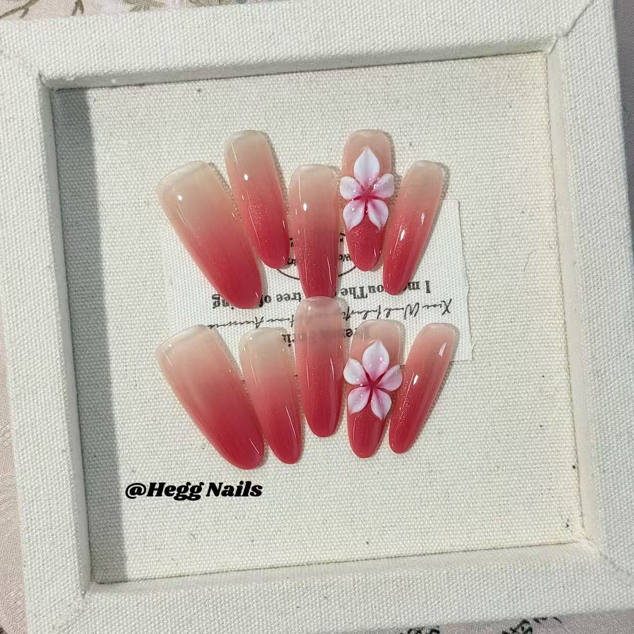 【洛神花语】高级显白蜜桃渐变冰花手工猫眼气质美甲贴片