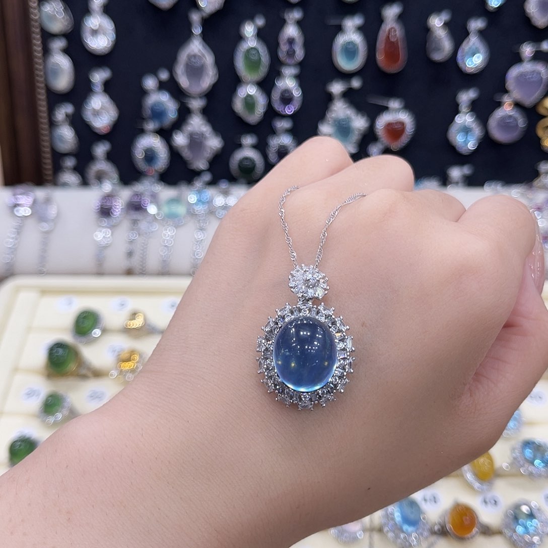 岫玉银S925镶嵌吊坠姚*天