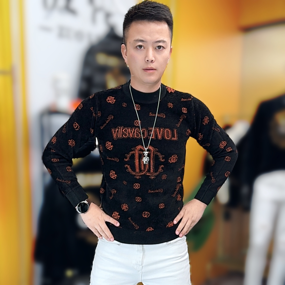68231冬季新款时尚男士修身提花欧版潮牌针织毛衣