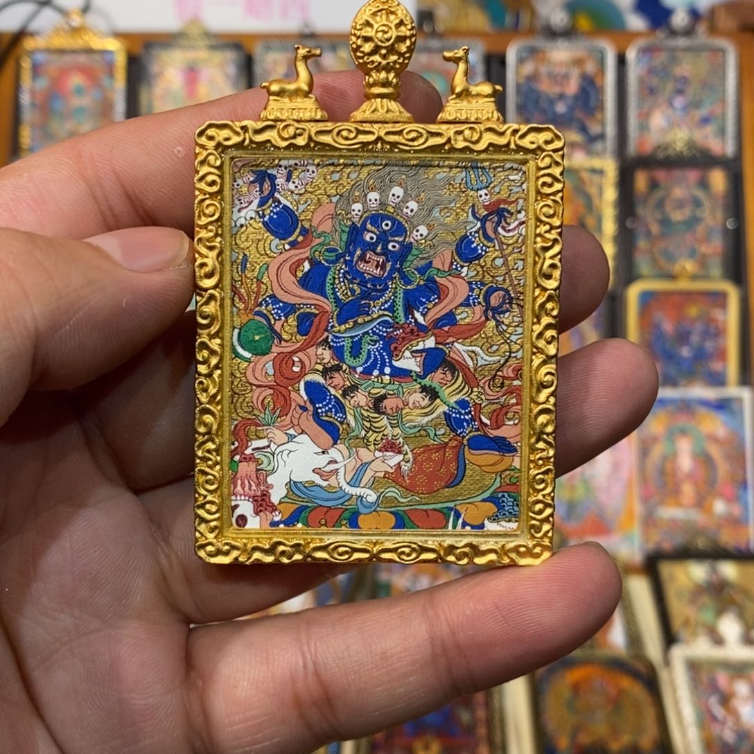 吊坠大***军纯手绘唐卡大黑天