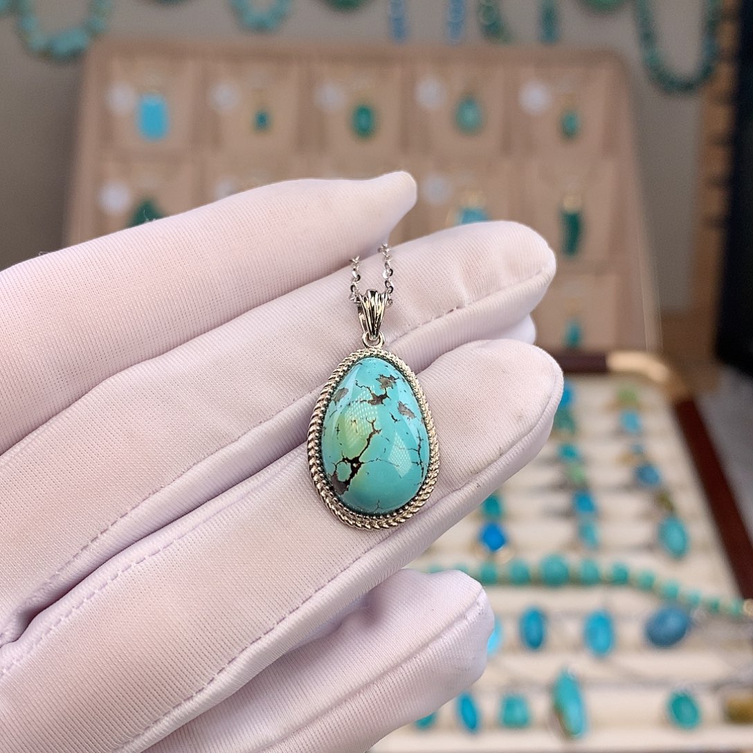 绿松石银S925镶嵌吊坠(不含链)