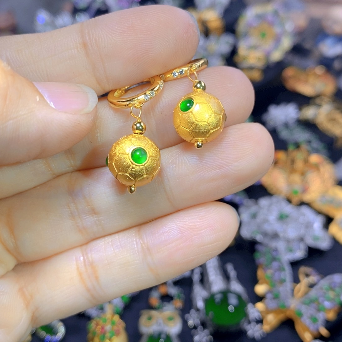 翡翠耳钉银S925镶嵌天然翡翠