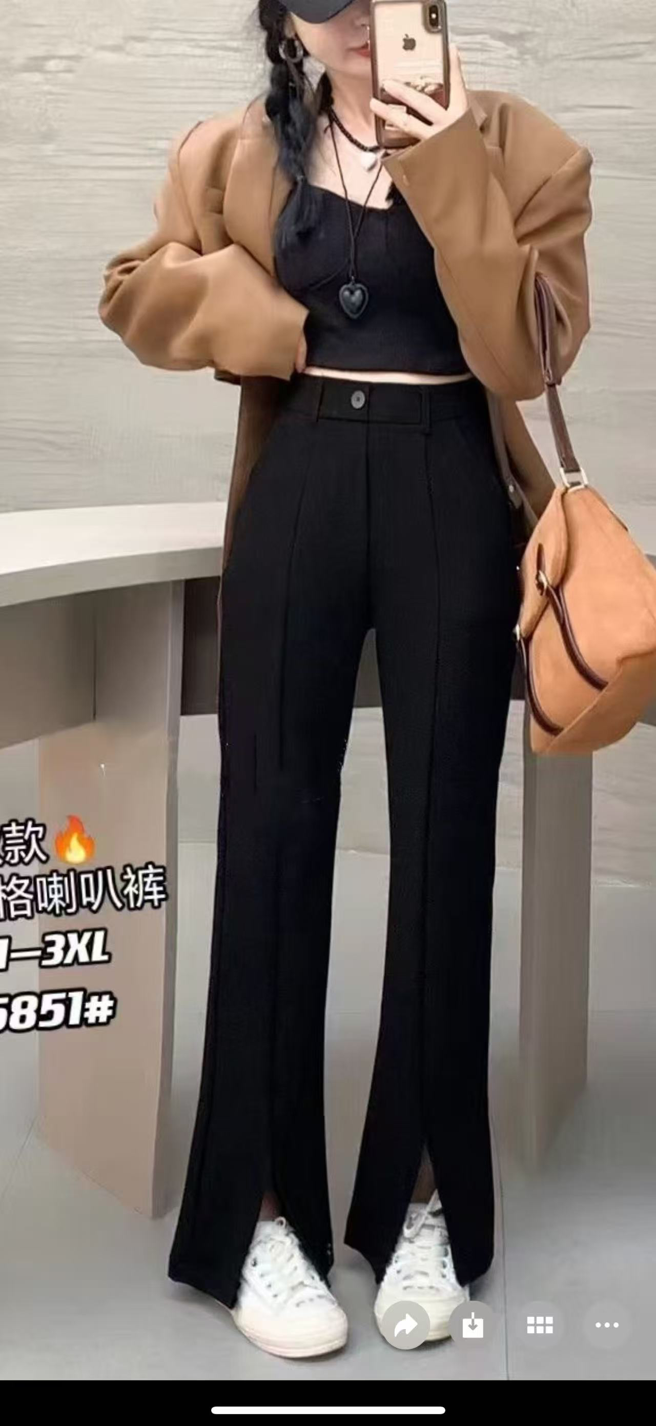 珍姐家针织开叉喇叭裤5851货号