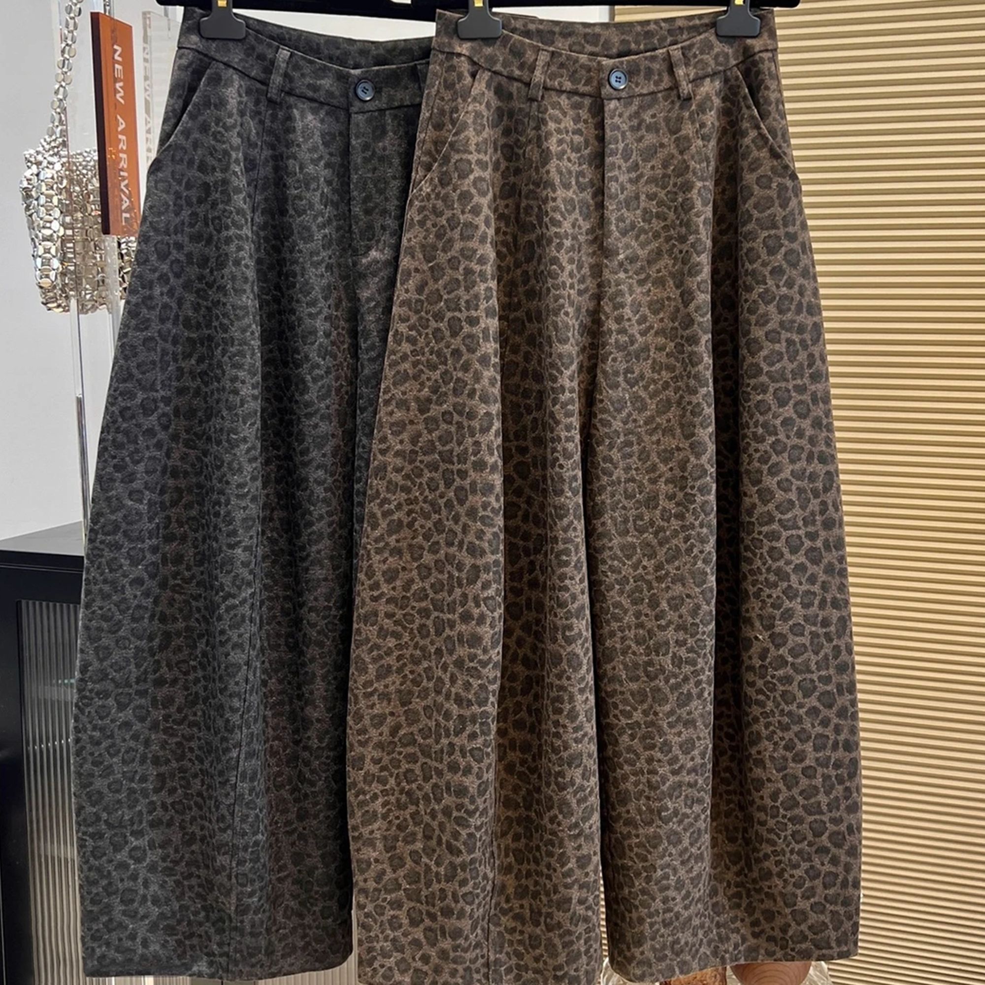设计感小众豹纹高腰休闲裤时髦女加绒冬季新款洋气长裤Z 9807#