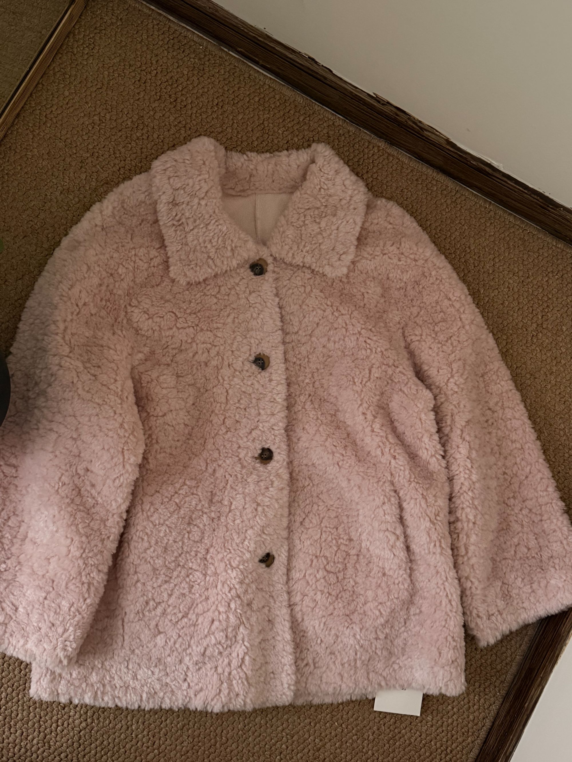 灰灰呀！韩代复古设计感翻领单排扣仿羊羔毛皮毛一体中长款外套