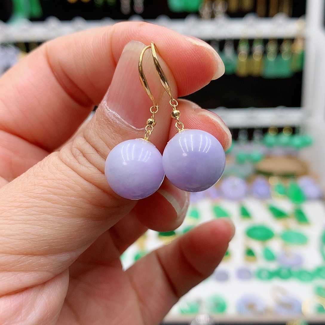 翡翠耳饰18K金镶嵌的