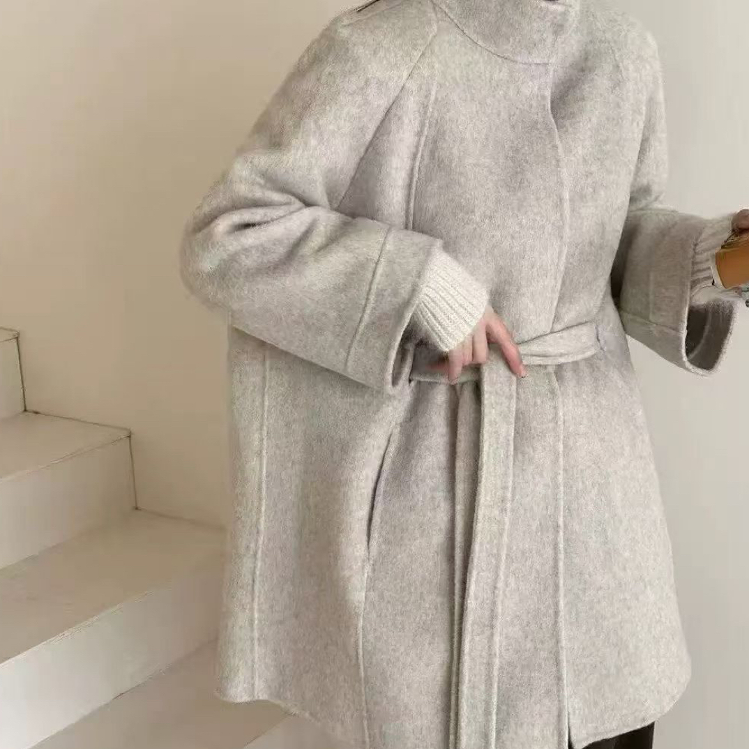 秋冬新款立领宽松显瘦双面羊绒大衣女中长款通勤外套