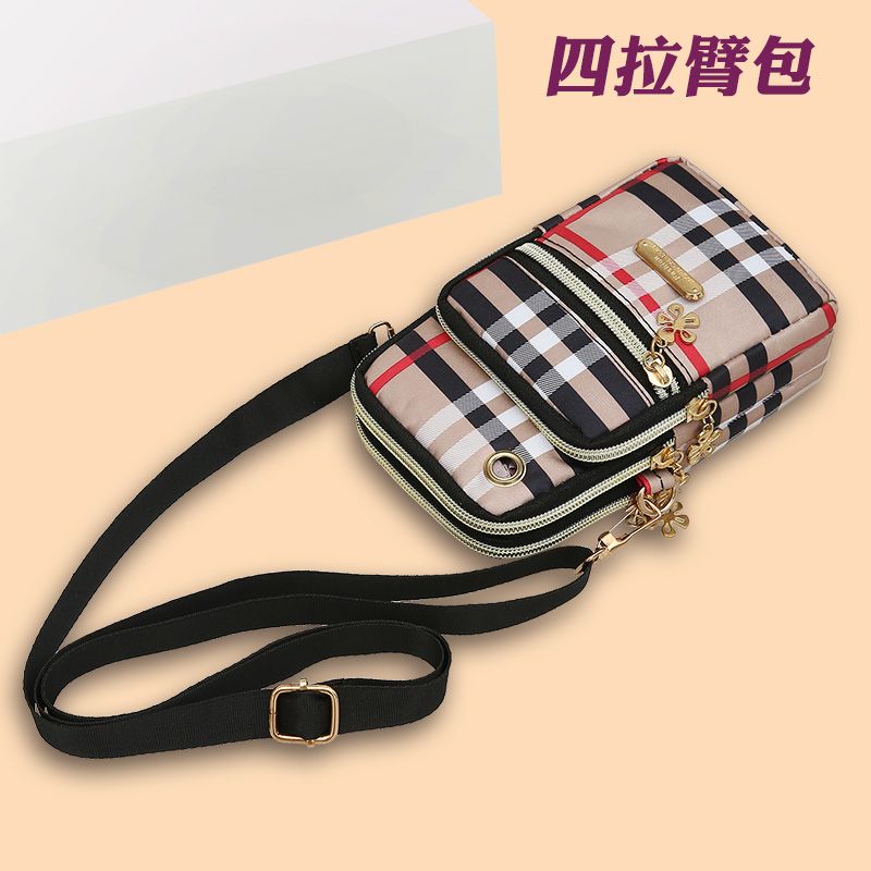 牛津布单肩斜跨手机包女款印花手机袋三层拉链挂脖包休闲洋气包包