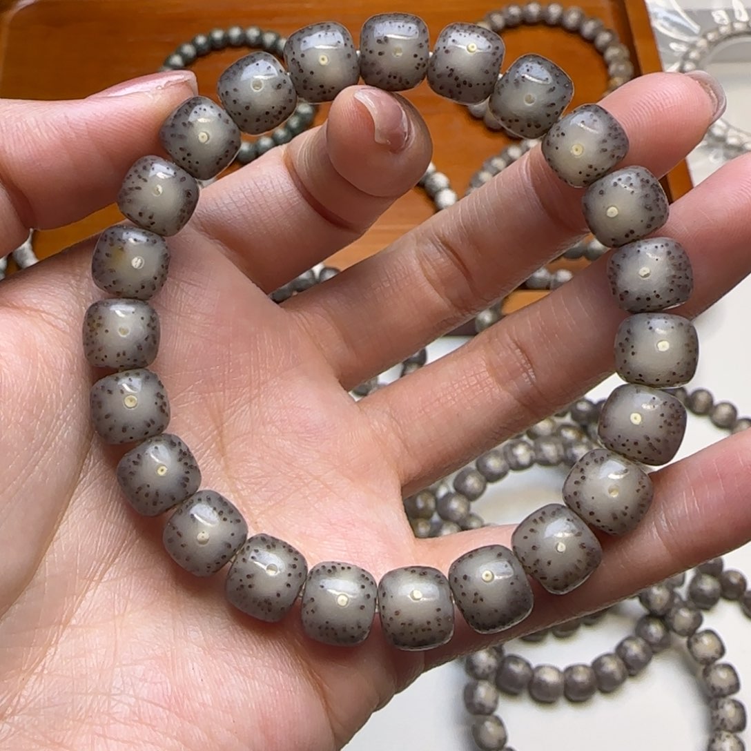 星月菩提手串石玉黑冰大眼睛透星线玻璃底10×9